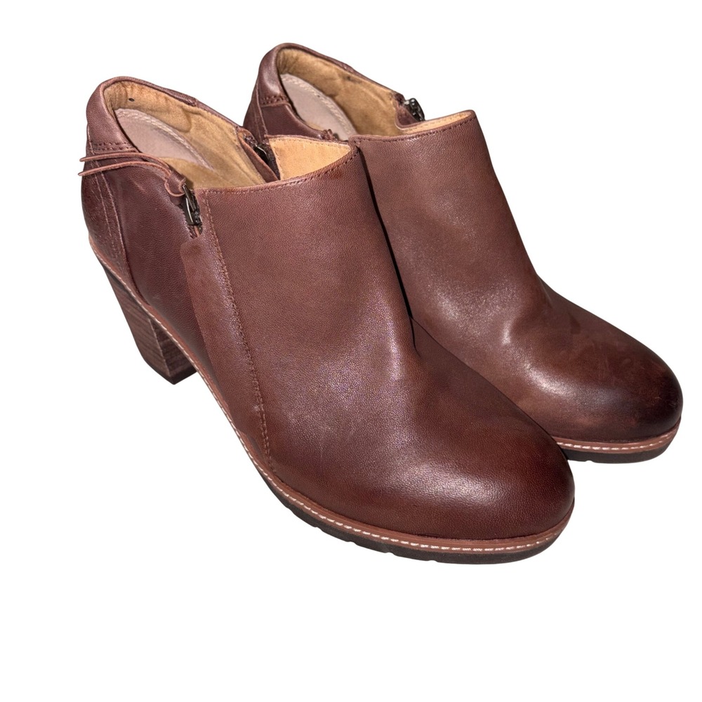 Halsa‎ Rylee Womens Brown Leather Ankle Boots Size 10M HM200407-02 Stacked Heel